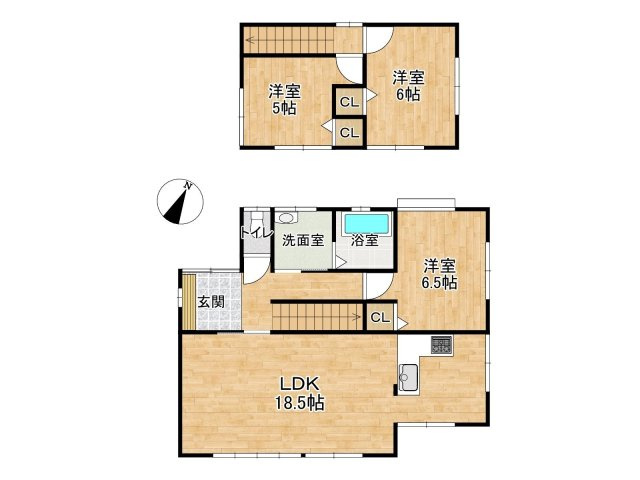 【間取り】 | 太宰府市梅香苑１丁目　戸建て | 1階のLDKは18帖以上の広さがあるので、ご家族の団らんはもちろんお客様が来ても広々快適に過ごせます