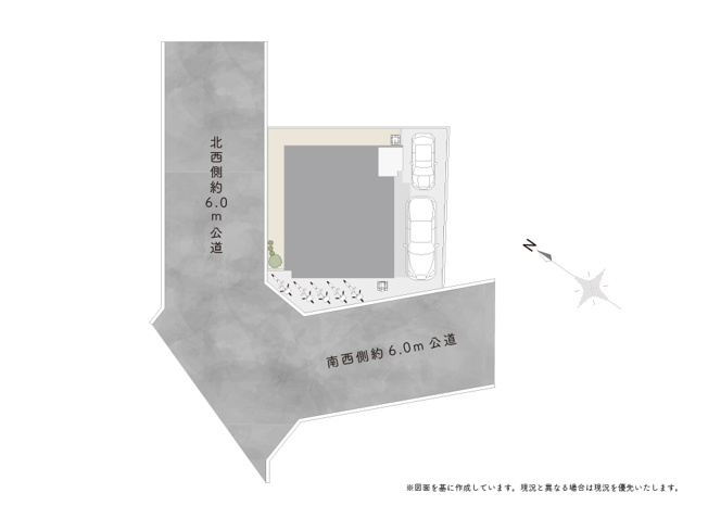 【区画図】 | トラストステージ×カラーズ　新座市大和田1丁目14期　限定1棟 | 開放感と陽光に包まれる角地
ゆったり前面道路で駐車らくらく