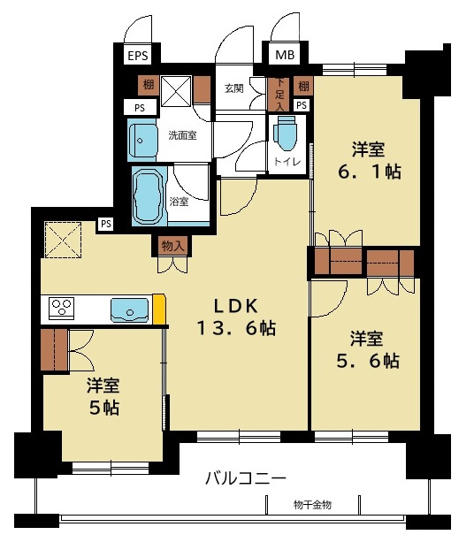 仲介手数料半額　アイディコート所沢ブリエ　最上階の間取り