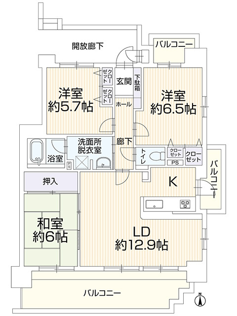 グローリアス長久手第2の間取り|3LDK、専有面積75.48㎡（22.83坪）