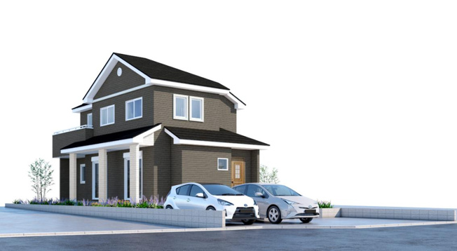 【外観パース】 | 坂東市沓掛23-P1　新築戸建　16号棟 | 小学校、スーパーやコンビニがそれぞれ徒歩圏内！