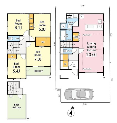 ＜LIBERi リーベリー＞杉並区上井草3丁目　屋上ルーバル×20帖LDK　大型快適邸宅の間取り|4LDK+SIC+WIC+屋上ルーフバルコニー+カースペース　敷地面積 109.94ｍ2　建物面積 110.95ｍ2