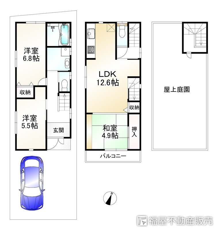 【中古戸建】長岡京市勝竜寺「長岡京駅」3LDKの間取り