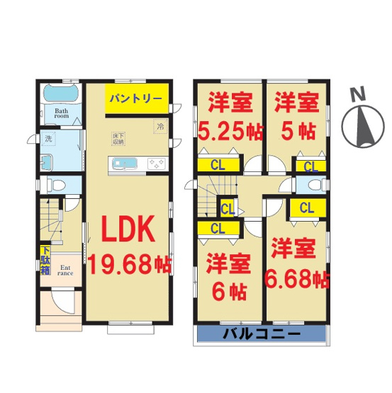 【間取り】 | 印西市木下A号棟 | 即日のご見学も可能です。お気軽に0476-37-3888までお問合せ下さい。