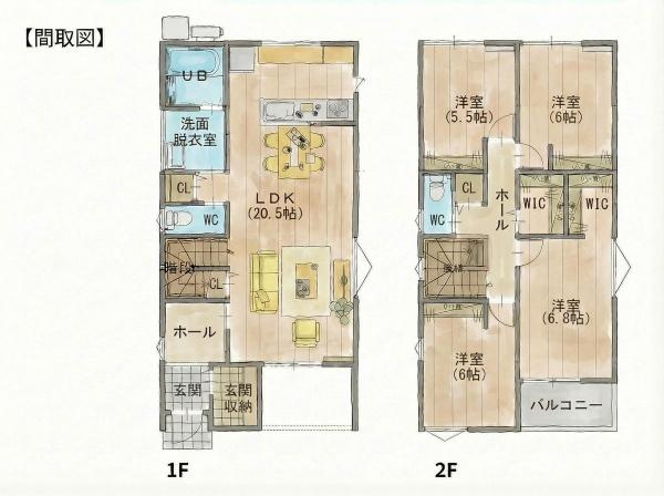 横田2丁目Ｅ棟　新築の間取り|※図面と現況が異なる場合は、現況を優先。