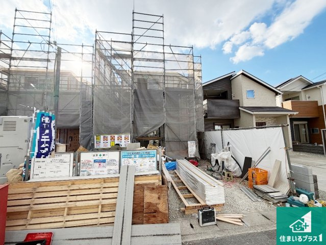 加古郡播磨町北野添　新築一戸建ての外観|周辺は落ち着いた街並みの住宅地！子育てがしやすい住環境です！まだ未完成ですが、現地でしかわからない事もございます。是非一度ご覧ください。