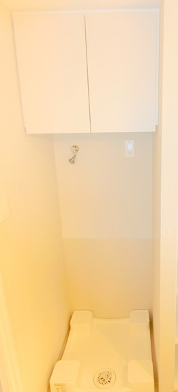 コンフォリア・リヴ大森西の洗面所|吊戸棚収納うれしい洗濯機置き場