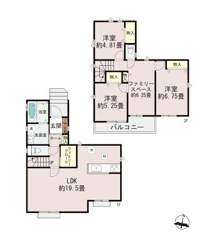 福岡市早良区飯倉2丁目第1-2棟（B号棟）の間取り|全居室収納付きで便利です。