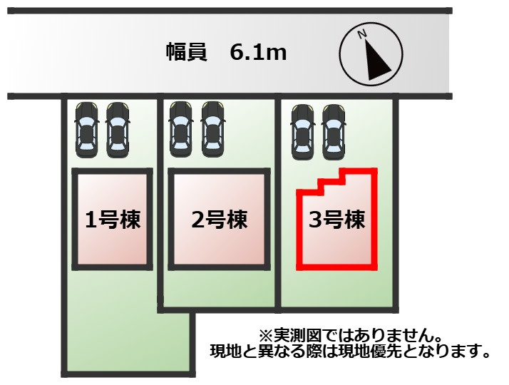 ワイウッドコート宇都宮市兵庫塚第1期の区画図|【全3棟】各号棟の詳細については、お気軽にお問い合わせください♪