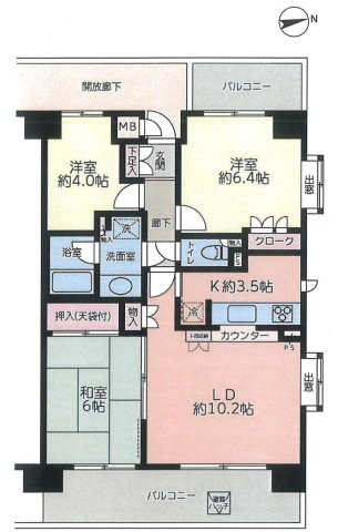 【間取り】 | 相武台西パークホームズ | 3LDKは、リビングダイニングキッチンと3つの居室がある間取り。ファミリー層に非常に人気の高い間取りで、広々としたリビングで家族団らんを楽しみ、個室でプライベートな時間も確保できるのが大きな魅力です。