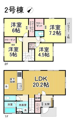刈谷市野田町1期 全2棟の間取り|【２号棟】４LDK＋WIC、土地面積:106.28㎡、建物面積:104.33㎡