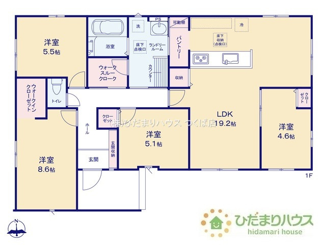 【間取り】 | つくば市今鹿島9期　新築戸建　全3棟 | ウォークスルークローゼット完備！「見せる収納」を演出できます♪