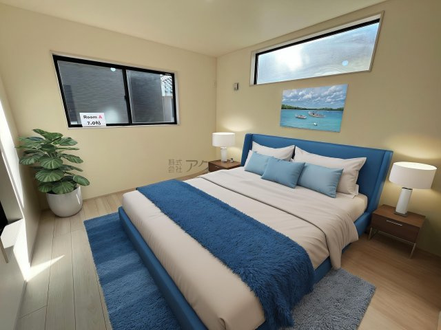 狭山市東三ツ木・全3棟　新築一戸建　3号棟　～WIC付き～の寝室|2階洋室7帖（家具はCG画像での表示になります）