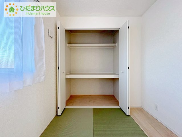 ひたちなか市磯崎町第3　新築戸建　2号棟の和室|"和室にも大容量のクローゼット完備！
お布団やお子様のおもちゃなどがスッキリ収納できますね(^^♪"