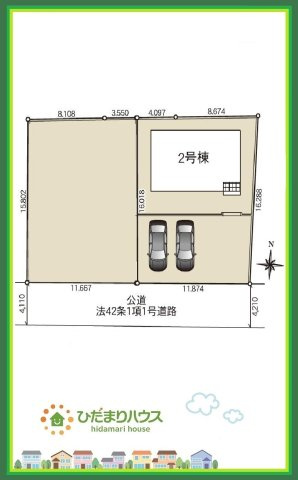 ひたちなか市磯崎町第3　新築戸建　2号棟の区画図|南向きで日当たり良好(^^♪