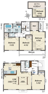 【間取り】 | 【仲介手数料無料！！】府中市四谷4丁目　新築戸建て（全14棟）5号棟　4830万円 | 5号棟　4LDK　建物：91.32㎡