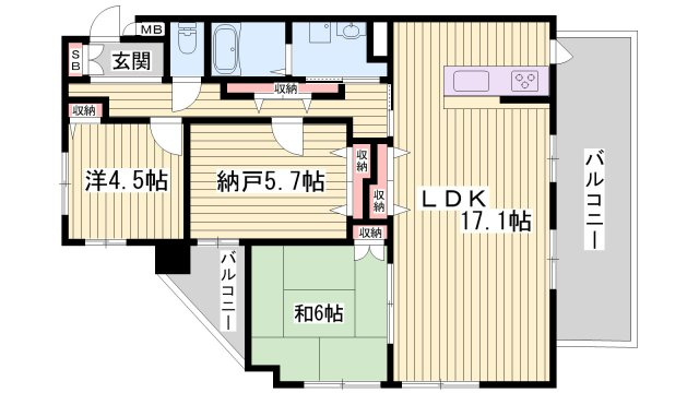 姫路市飾磨区清水１丁目の賃貸マンションの間取り