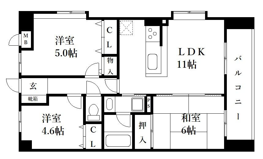 久留米市合川町マンション（エンゼルハイム久留米東）の間取り|使い勝手の良い間取りです♪
