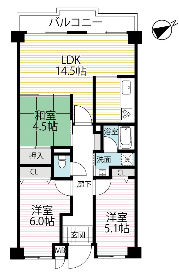 ＪＲ・京阪の２沿線アクセス可能◆２階部分リフォーム済み３ＬＤＫ住戸◆パデシオン宇治木幡の間取り|間取り