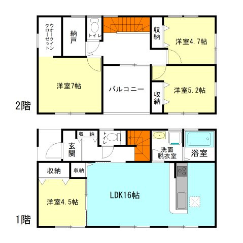【間取り】 | リーブルガーデン.S渋川市行幸田第2ー① | 水回りを最短距離で結んだラクラク家事同線！
書斎やフリースペースなど用途多彩な納戸付き！
2階ホールから直接アクセスできるインナーバルコニー！