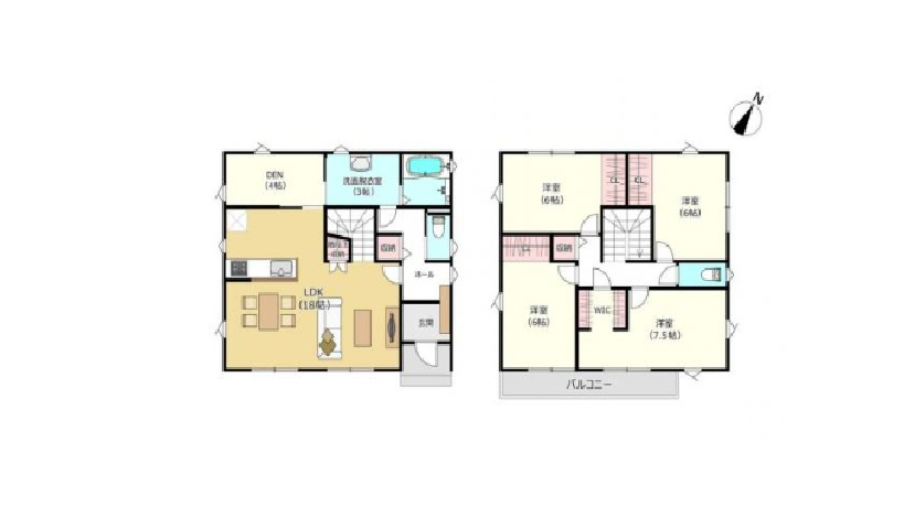宇多津町平山　ゆとりのある２階建て新築戸建の間取り