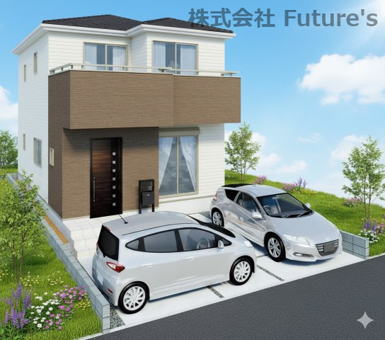 三郷市彦川戸1丁目　新築戸建　全1棟の外観パース|完成予想図／このパースは図面を基に描いたもので実際とは多少異なる場合がございます。