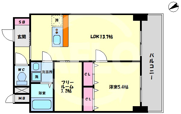 アプリーレ中之島の間取り|アプリーレ中之島　開放感ある間取り