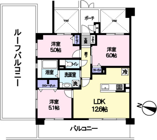 【間取り】 | レクセルガーデン西国分寺 | ルーフバルコニー付きの角部屋です。