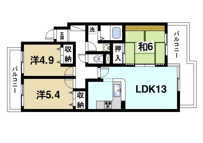 ユニーブル富雄の間取り|広々とした間取りです。