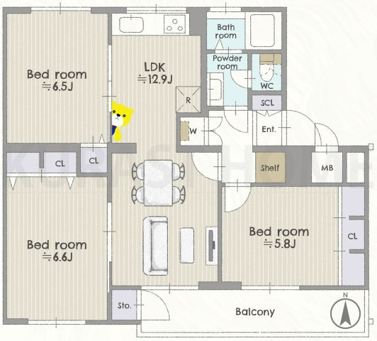 メゾン神足2号棟　2階の間取り