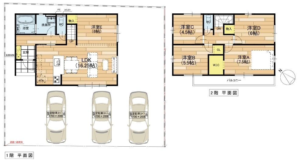 栗東市中沢2丁目1号棟　新築戸建ての間取り