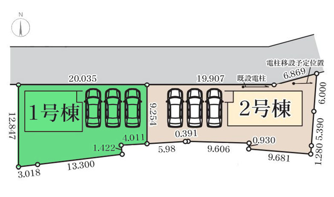 【区画図】 | リーブルガーデン.S高崎市上小鳥町第6ー① | カースペースは並列3台駐車可能！