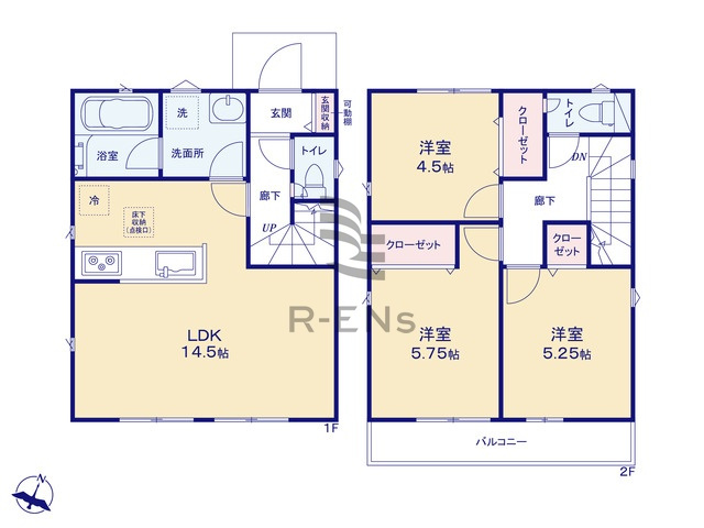 【間取り】 | 西東京市南町３丁目　新築戸建て　２号棟 | 南向きバルコニーは陽当り良好、洗濯物も乾き良し