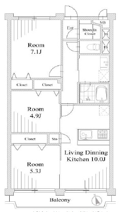 【間取り】 | カクタス田無 | 南向き3LDK、大切なペットと一緒に暮らせるマンションです