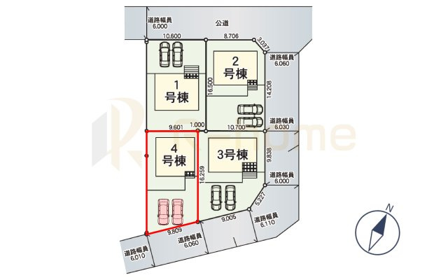 ひたちなか市相金町第1　新築戸建て　4号棟の区画図|大きなお買い物だからこそ、メリット・デメリットを伝えさせて頂きます。
R-homeにお任せください♪