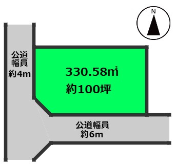 宇都宮市上戸祭町売地の土地図|約100坪の南西角地