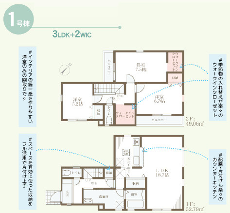明石市魚住町西岡21期（全1棟）新築の間取り|3LDK＋2WICです。