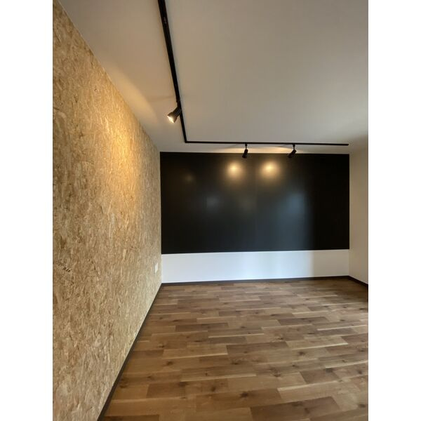 Taste堀田　名古屋市賃貸　仲介手数料無料の内装|写真は202号室　OSBボード、有孔ボード、ライティングレール。 自分でレイアウトしたインテリアを照らすことが可能です。 