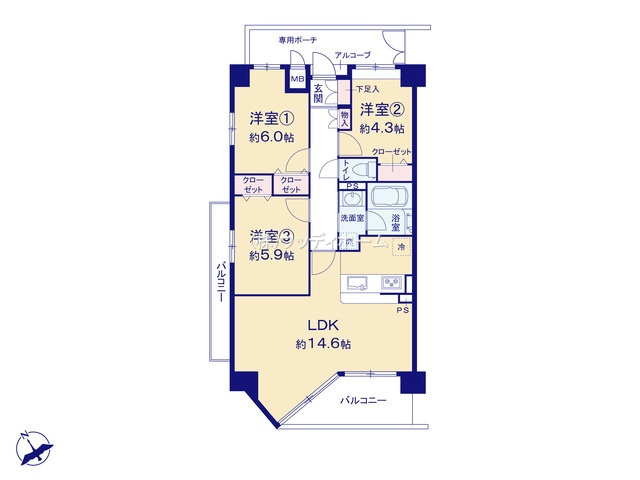 ベルドゥムール新越谷温泉　中古マンションの間取り
