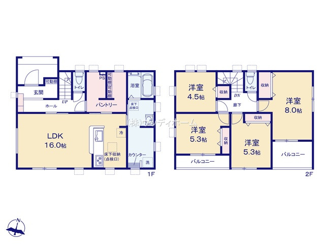 越谷市弥栄町1丁目　新築一戸建ての間取り