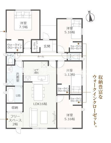 【間取り】 | 浜松市中央区白鳥町 新築一戸建て 3号棟 | 効率的かつ暮らしのことをしっかり考えた間取りです