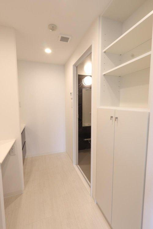 アルファステイツ上乃木の洗面所|洗濯機横に利便性の良いカウンター、収納力あるパントリー付き♪