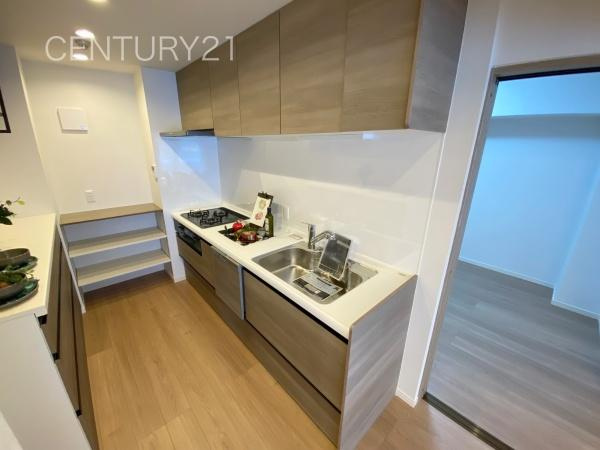 シンフォニア高崎城址のキッチン|シンクも大きく洗い物もしやすい浄水器付。シャワーヘッドは引き出し可能、シンクの隅々まで洗い流せます。