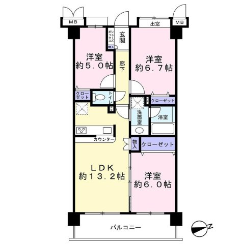 メイツ哲学堂公園の間取り|専有面積66.00㎡の3LDK 新青梅街道沿いのお部屋ではなく、春には部屋から桜が見えるお部屋です
