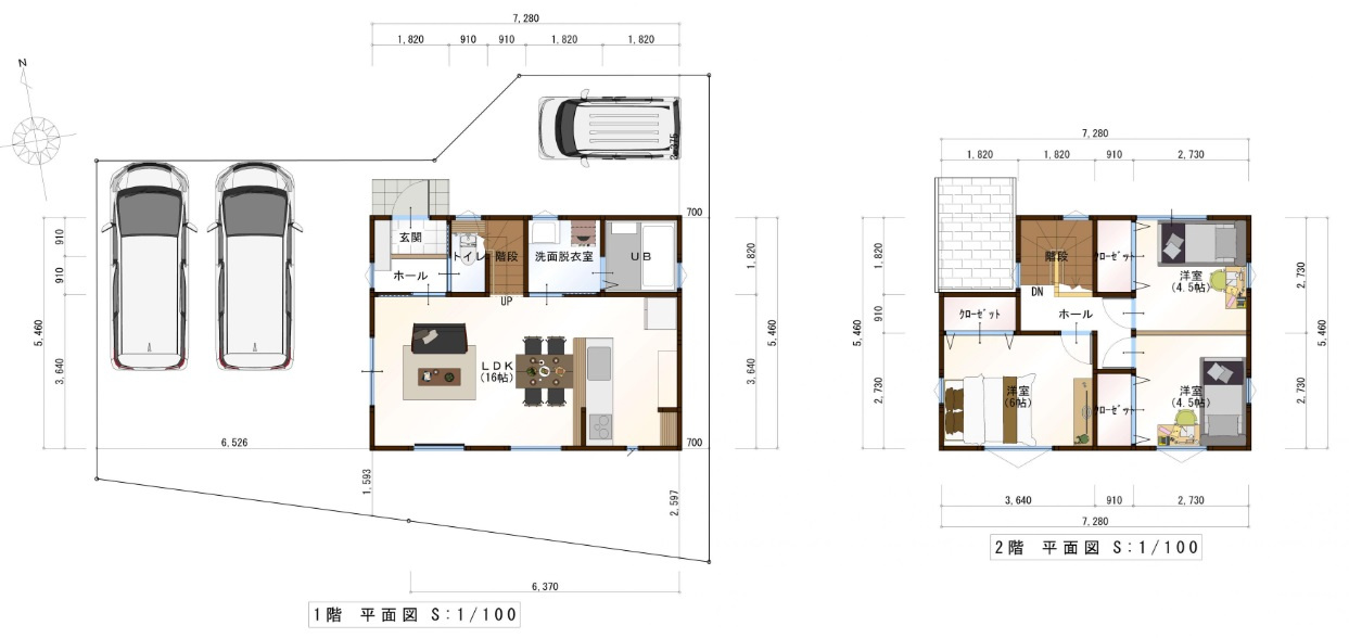 神田　建築条件なし　売土地　東棟　（全2棟）の土地図＋建物プラン例|建物プラン例　建物面積　76.17㎡（約23.04坪）　建物価格　1774万円