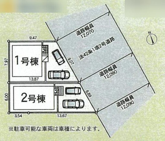 【区画図】 | 寒川町岡田8丁目  2号棟 第31 | 2号棟　東側約12ｍ公道　駐車並列2台（車種によります）　敷地面積28.2坪