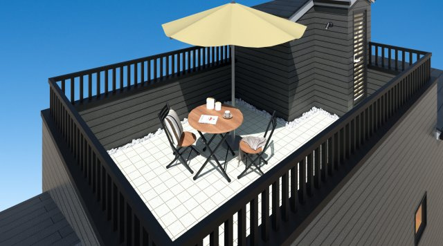 豊島区長崎2丁目　新築戸建の完成予想図|ガーデニングやカフェスペース、読書スペースなど使い方様々のルーフバルコニー。

ご内見希望・資料請求などお気軽にお問い合わせ下さい！
03-5990-5201