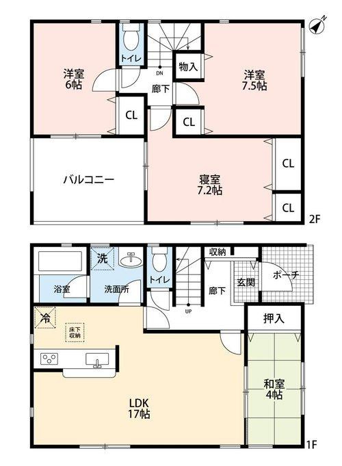 洲本市上物部 戸建ての間取り|間取図