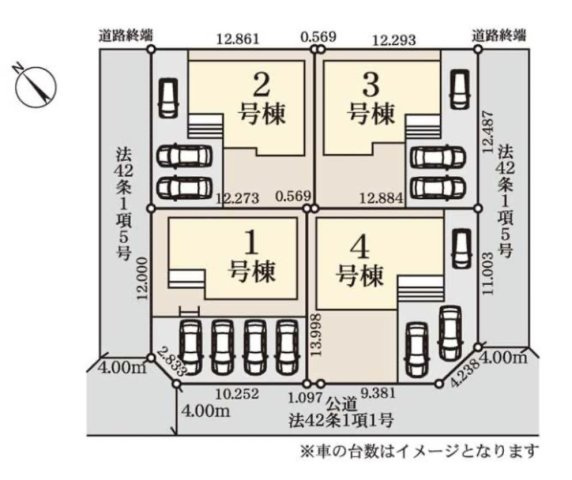 深谷市東方　新築分譲住宅　全４棟の区画図