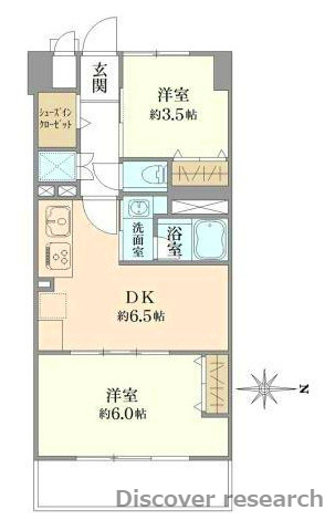 小金井ハイツの間取り|【間取り】
2DK、価格2999万円、専有面積42.52m²、バルコニー面積2m² 